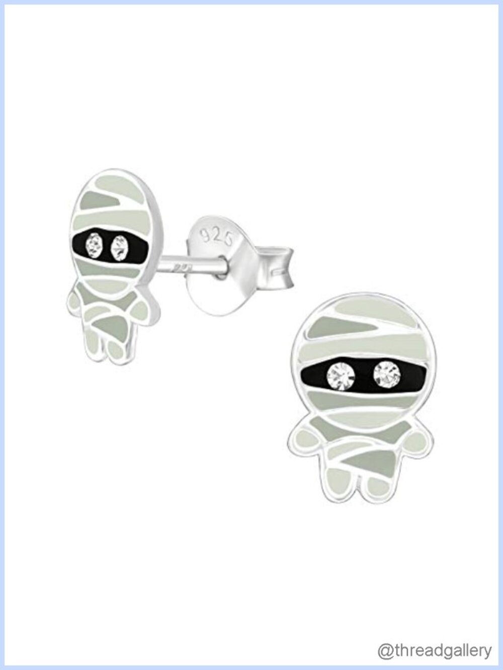 925 Sterling Silver Mummy Stud Earrings Crystal Eyes Halloween Piercing Jewelry